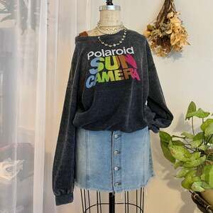 Polaroid Logo Heather Grey Crewneck Sweatshirt